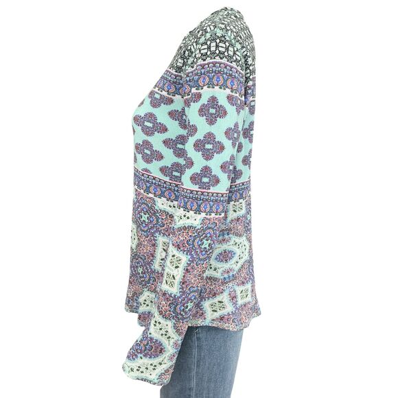 Sundance Thermal Top Size M Fair Isle Paisley BOHO Print Waffle Knit Base Layer - Picture 5 of 10